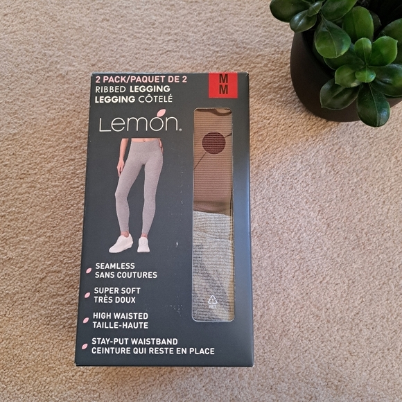 Lemon Ribbed Leggings 2-Pack Women's Size Medium Brown Gray New In Box - Picture 2 of 13